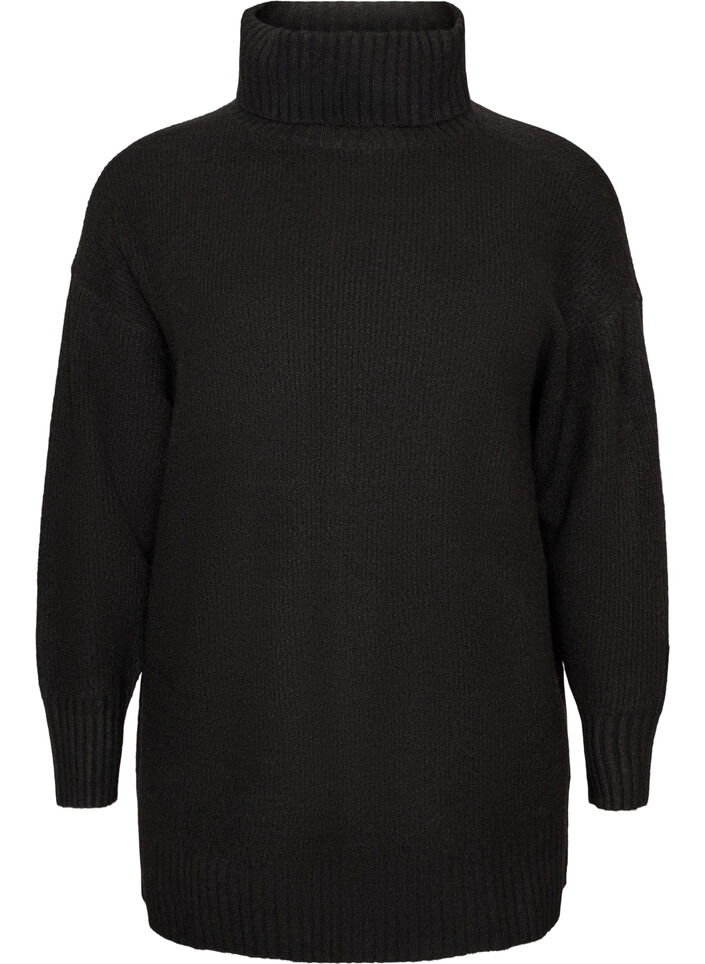 L&ouml;st stickad tr&ouml;ja med polokrage, Svart, Packshot image number 0
