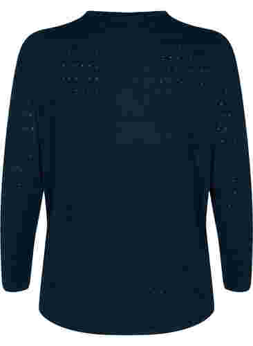 Stickad tröja med struktur och rund hals, Navy Blazer, Packshot image number 1