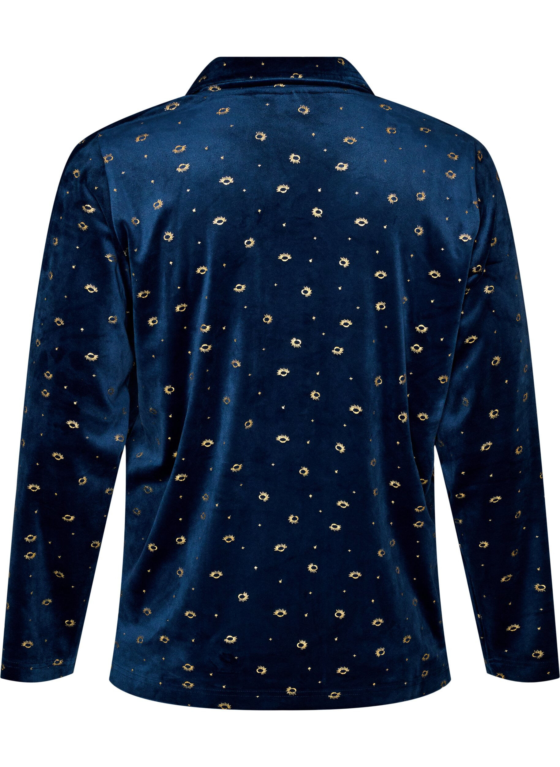 ZizziPyjamasskjorta i velour med helt&auml;ckande m&ouml;nster, Bl&aring;, Packshot image number 1