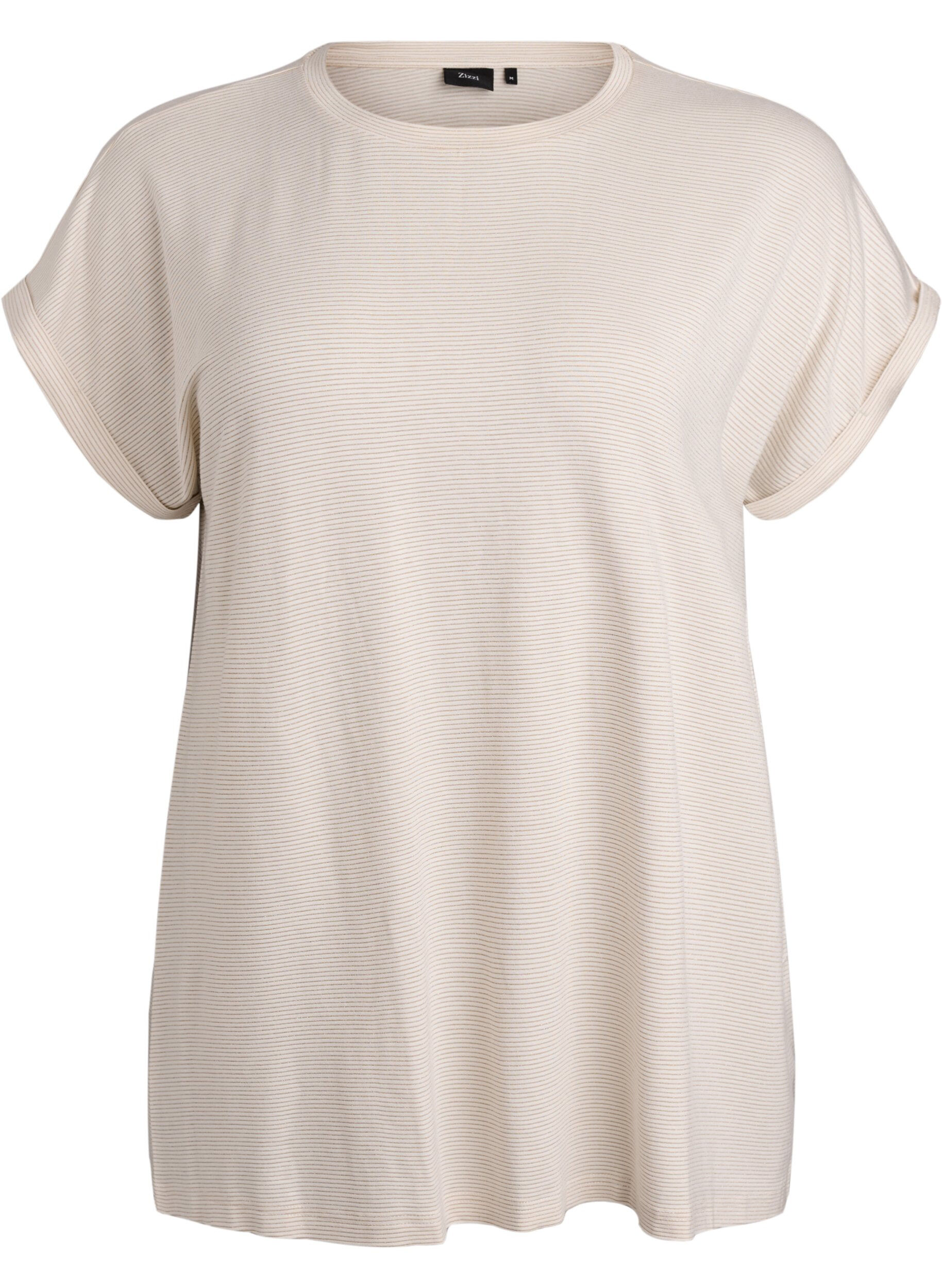 ZizziT-shirt i viskos med glitterr&auml;nder, Vanilla, Packshot image number 0