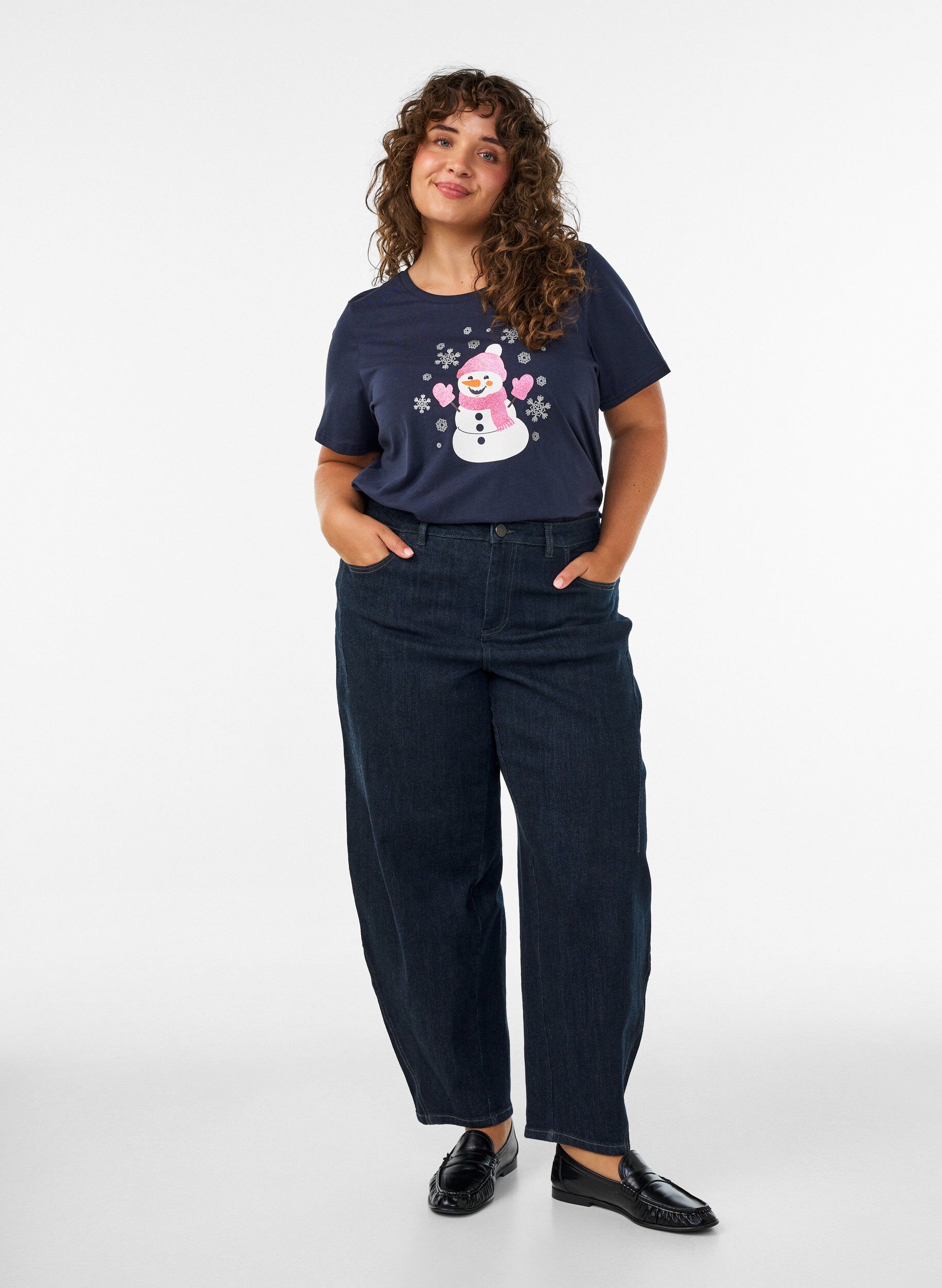 ZizziJul-t-shirt i ekologisk bomull, Bl&aring;, Model image number 1