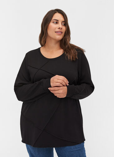 Långärmad tröja med rund halsringning, Black, Model image number 0