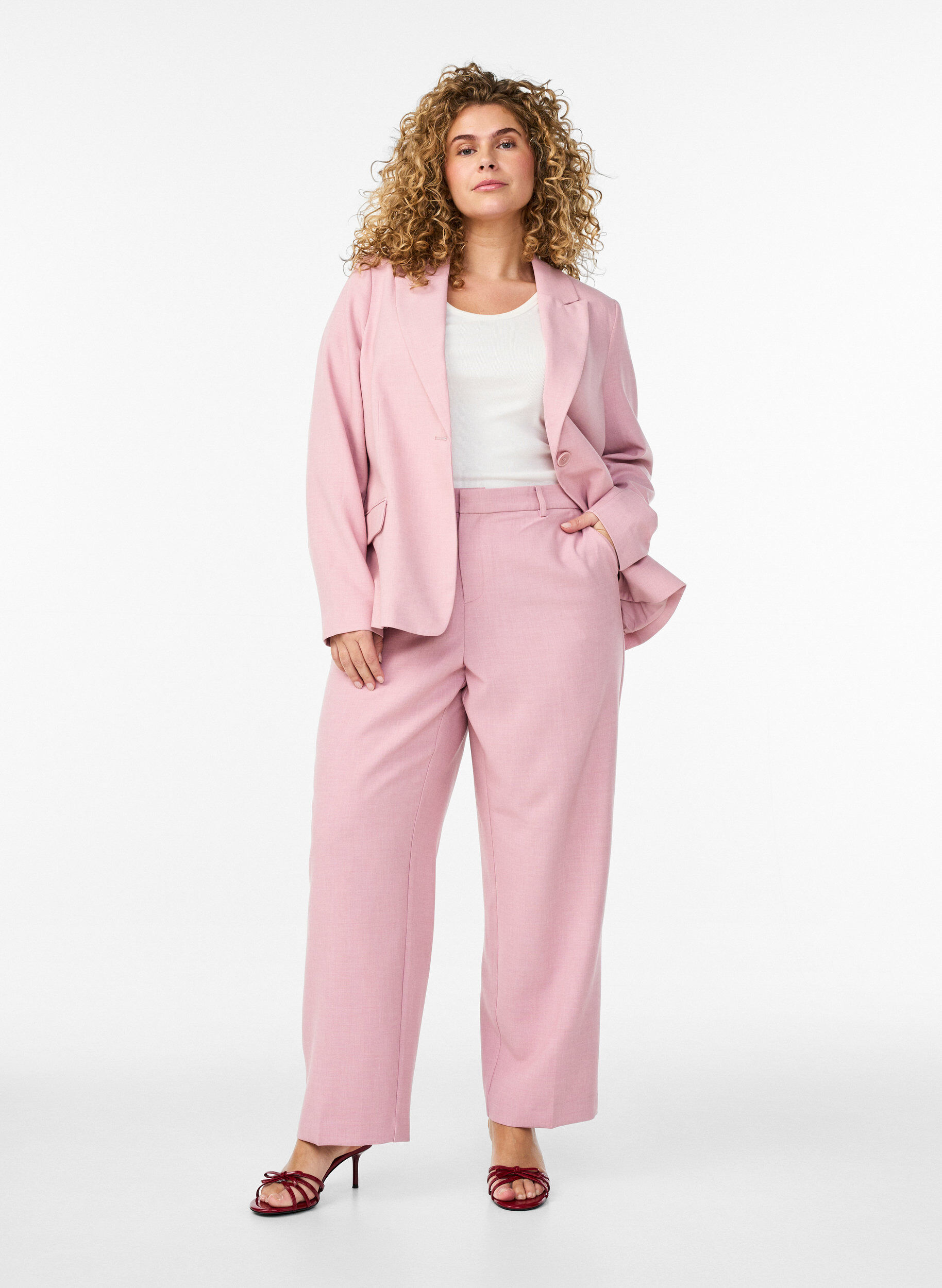 Zizzi Klassisk blazer med enkelkn&auml;ppning och fickor, Rosa, Model image number 1