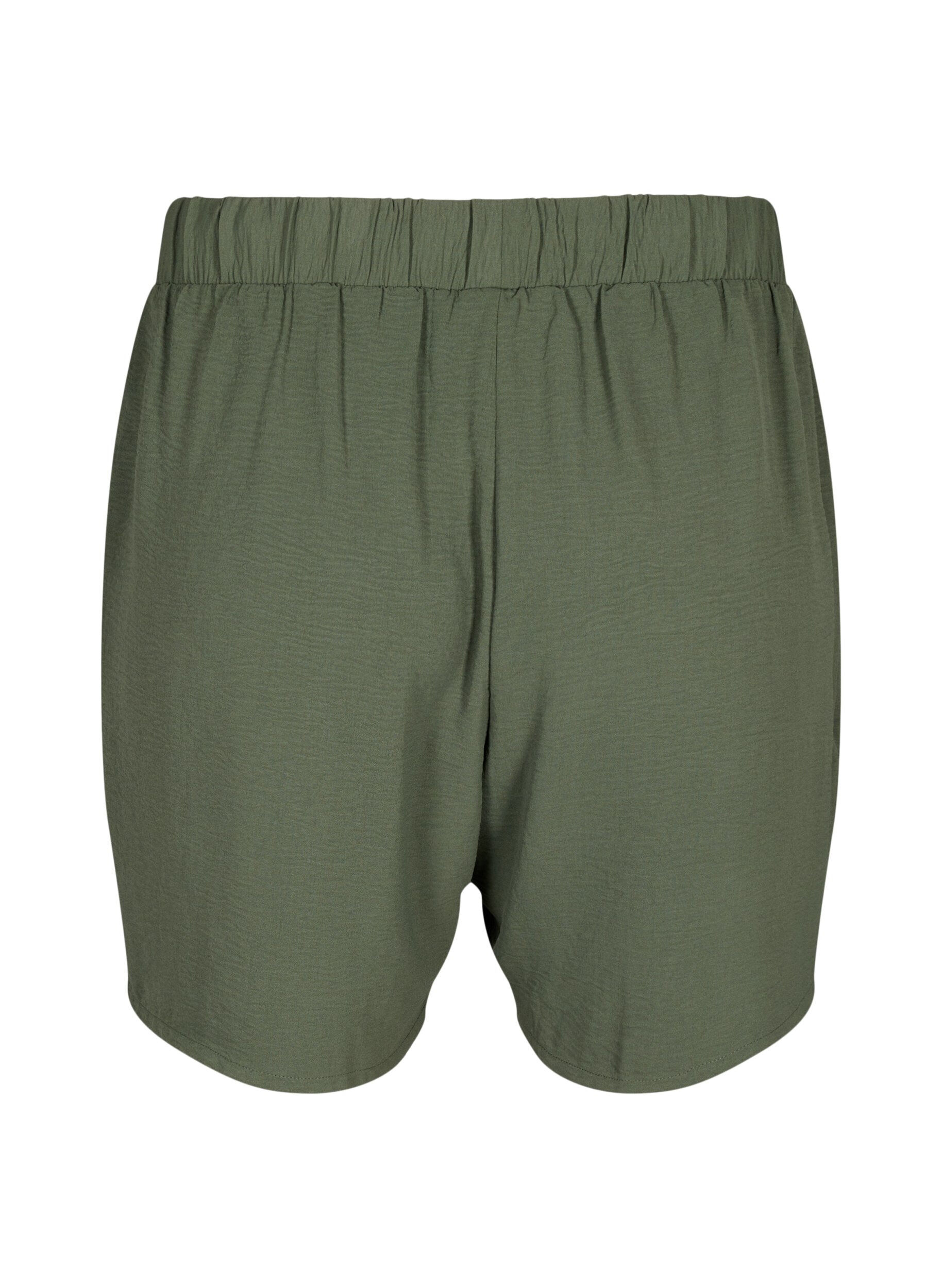 Zizzi Shorts med fickor och res&aring;r i midjan, Gr&ouml;n, Packshot image number 1