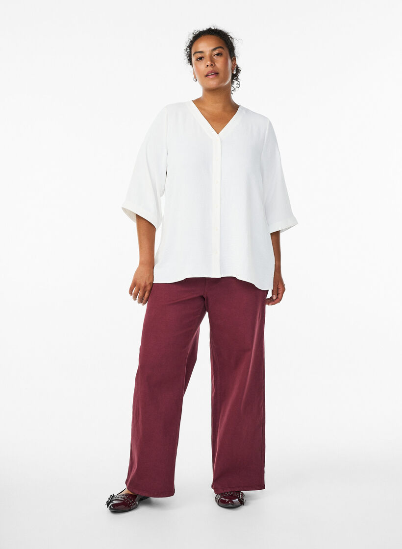 Skjortblus med v-ringning och 3/4-&auml;rm, Vanilla, Model image number 1