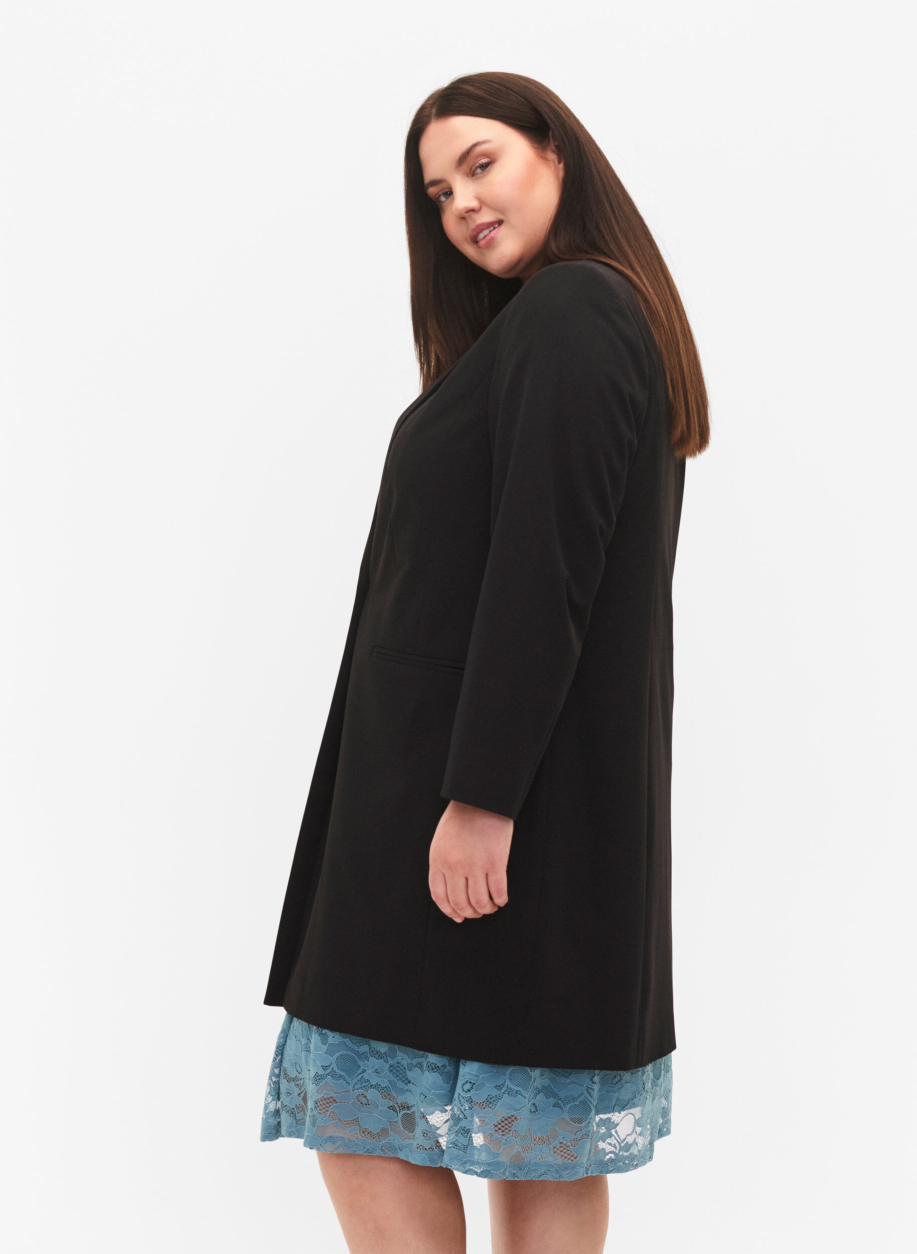 Zizzi Klassisk l&aring;ng blazer, Black, Model image number 2