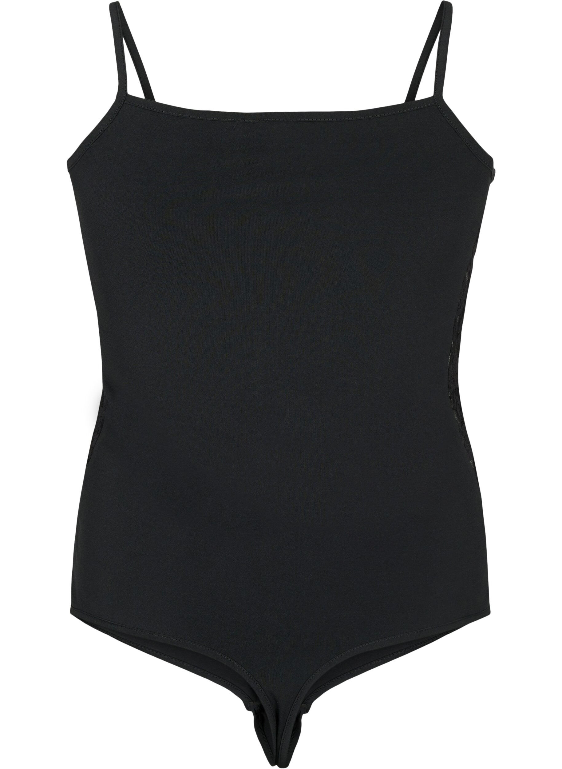 Zizzi Kroppsstrumpa med spets och smala band, Black, Packshot image number 1
