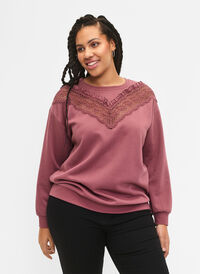 Sweatshirt med volang och virkad detalj, Rose Brown, Model