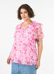 Blommig blus med volangkrage och peplumeffekt, Rosa, Model image number 0