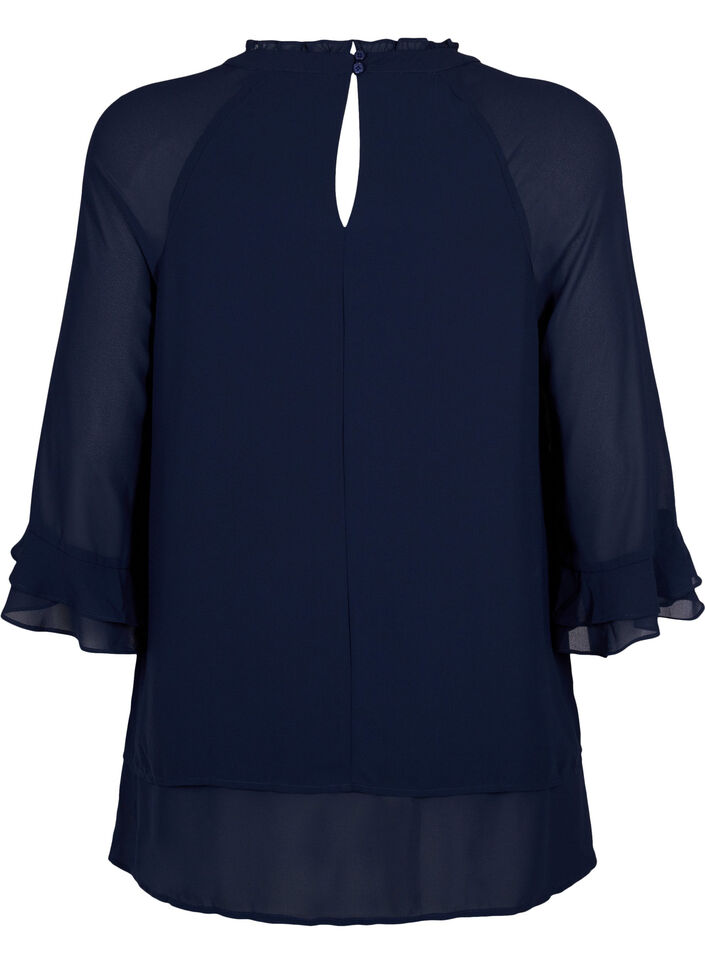 Blus med asymmetrisk fåll och 3/4-ärmar, Navy Blazer, Packshot image number 1
