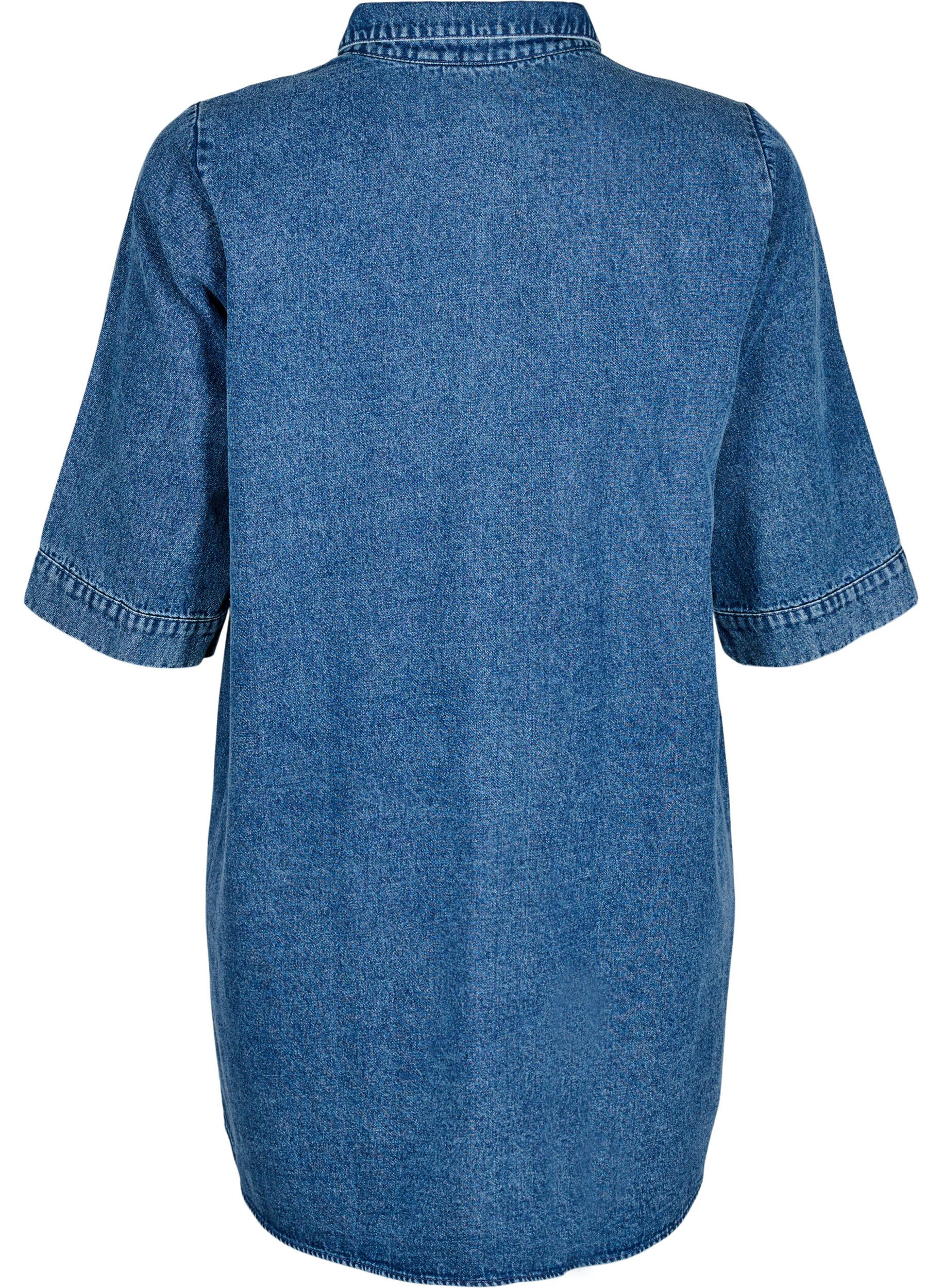 ZizziKort denimkl&auml;nning med dragkedja och trekvarts&auml;rmar, Bl&aring;, Packshot image number 1