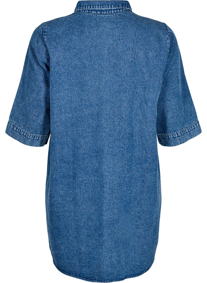Kort denimkl&auml;nning med dragkedja och trekvarts&auml;rmar, Bl&aring;, Packshot image number 1