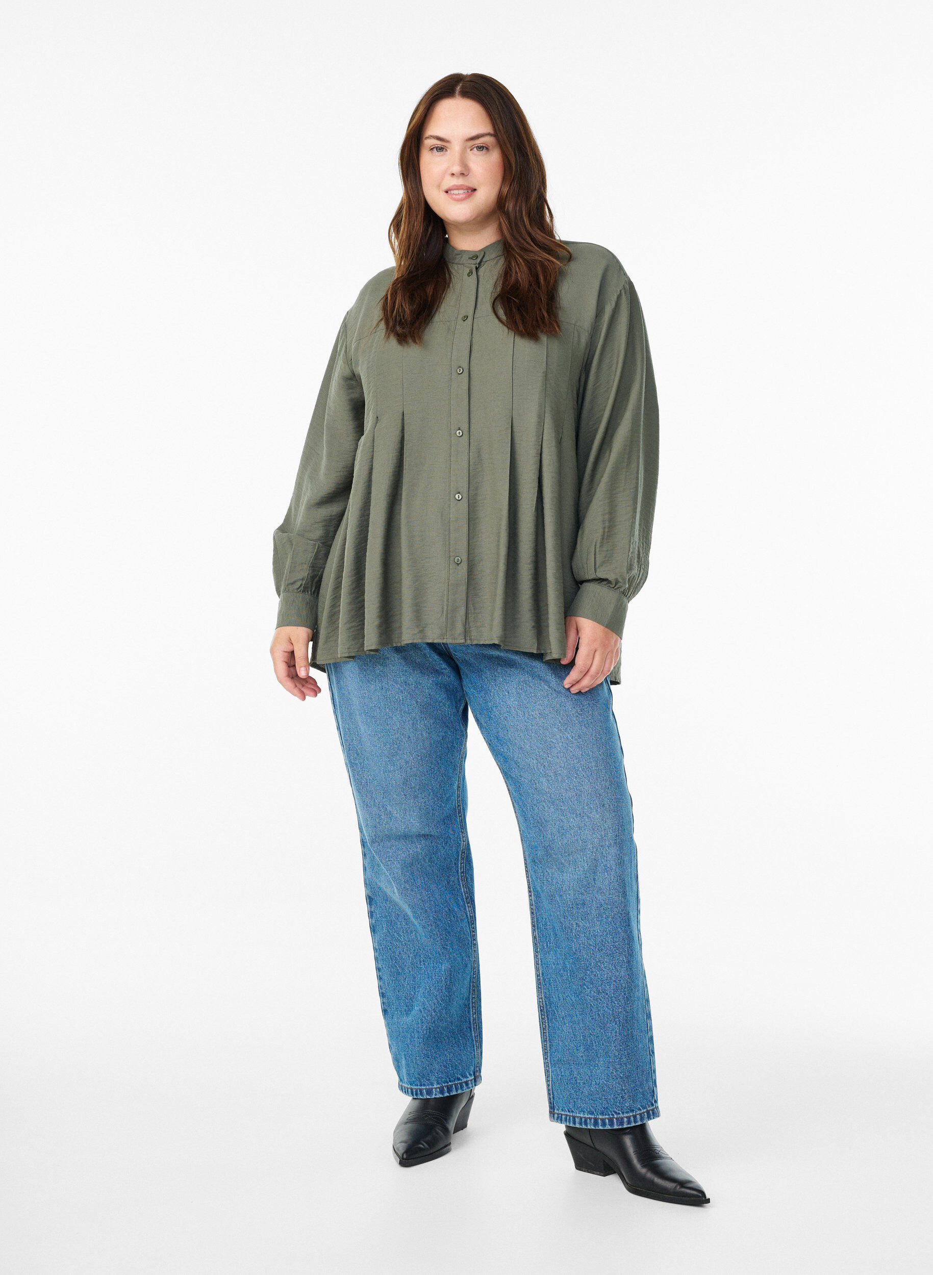 Zizzi Viskosblus med a-linjeformad passform, Gr&ouml;n, Model image number 1