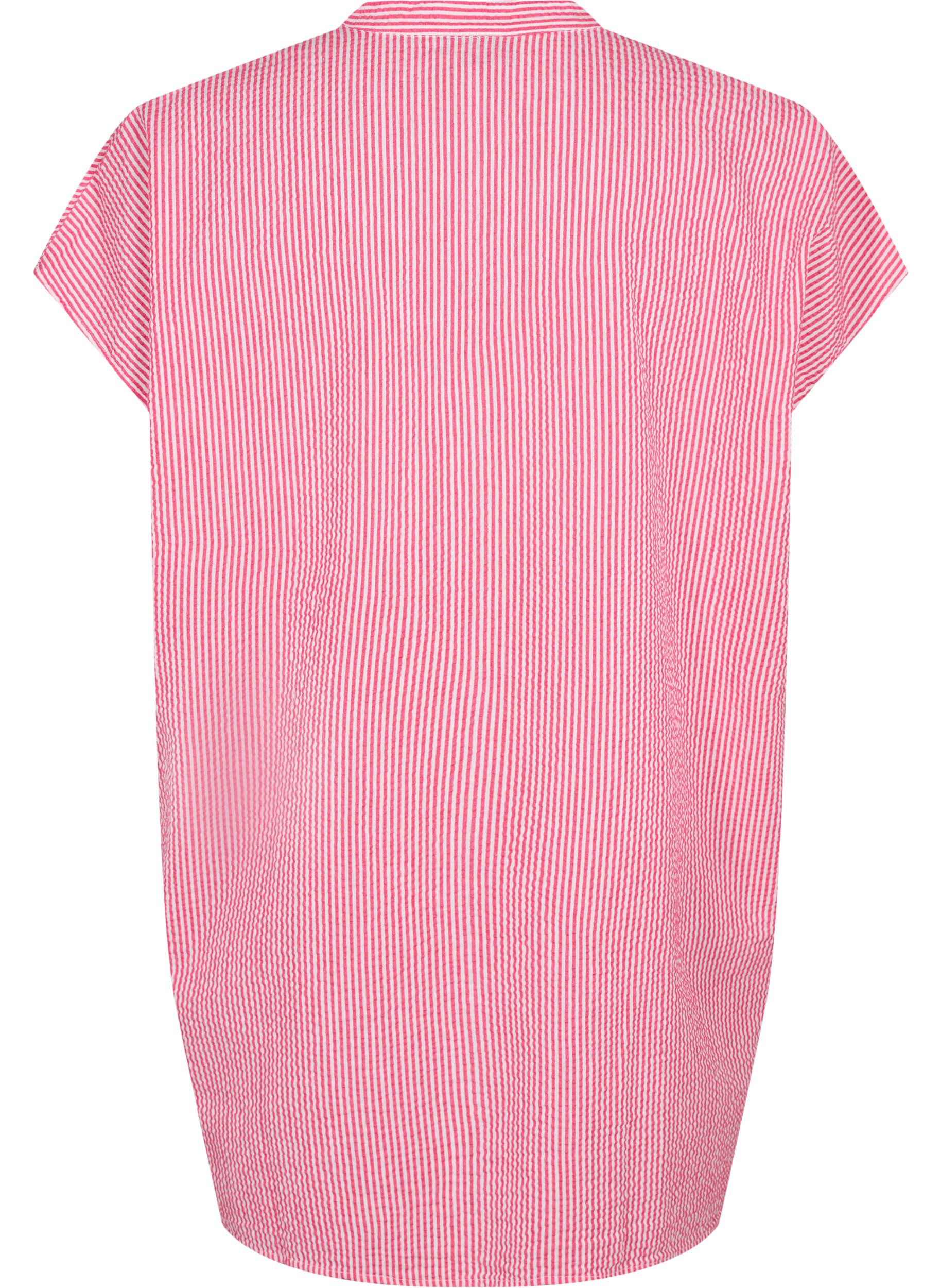 ZizziRandig skjorta i bomull med korta &auml;rmar, Beetroot P. Stripe, Packshot image number 1