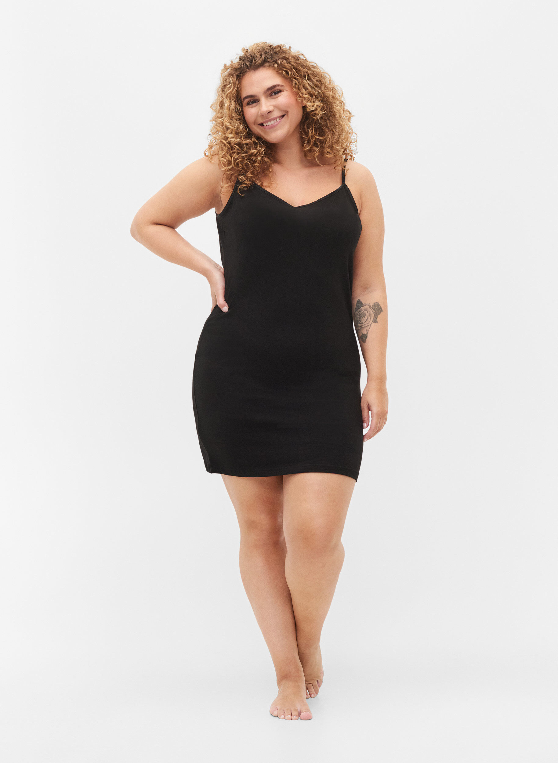 Zizzi L&aring;ng bastopp i bomull, Svart, Model image number 1