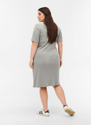 Ribbad klänning med korta ärmar, Light Grey Melange, Model image number 1