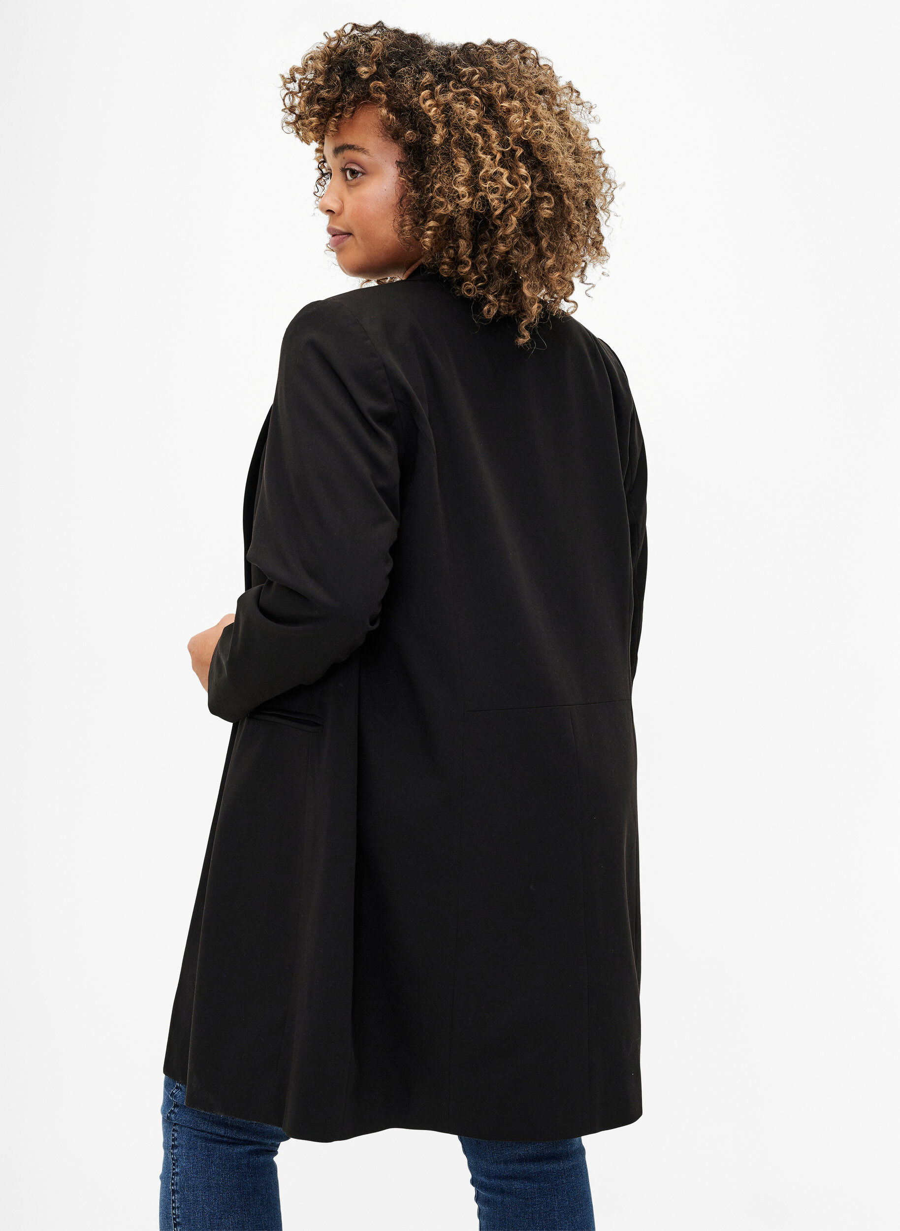 Zizzi Klassisk l&aring;ng blazer, Black, Model image number 1