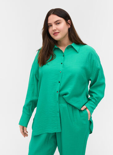 Enfärgad viskosskjorta med långa ärmar, Mint, Model image number 0