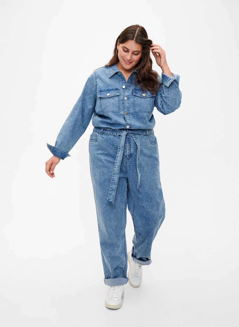 Långärmad jumpsuit i denim, Light Blue Denim, Model image number 0