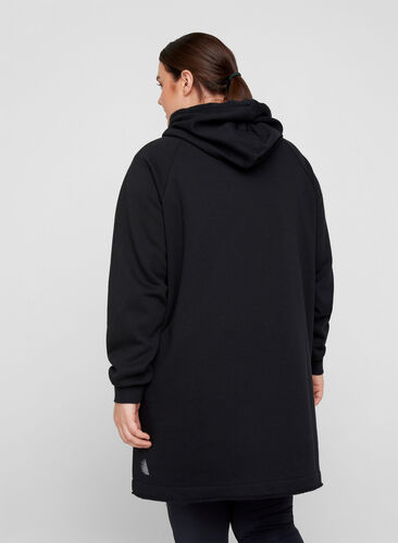 Sweatshirtsklänning med huva och ficka, Black, Model image number 1