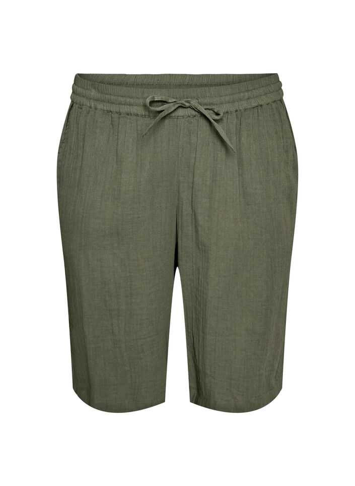 L&ouml;sa shorts i bomullsmuslin med h&ouml;g midja, Gr&ouml;n, Packshot image number 0
