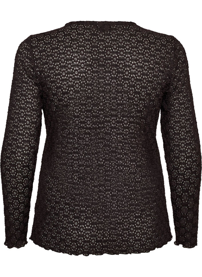 Blus med h&aring;lm&ouml;nster och l&aring;nga &auml;rmar, Svart, Packshot image number 1