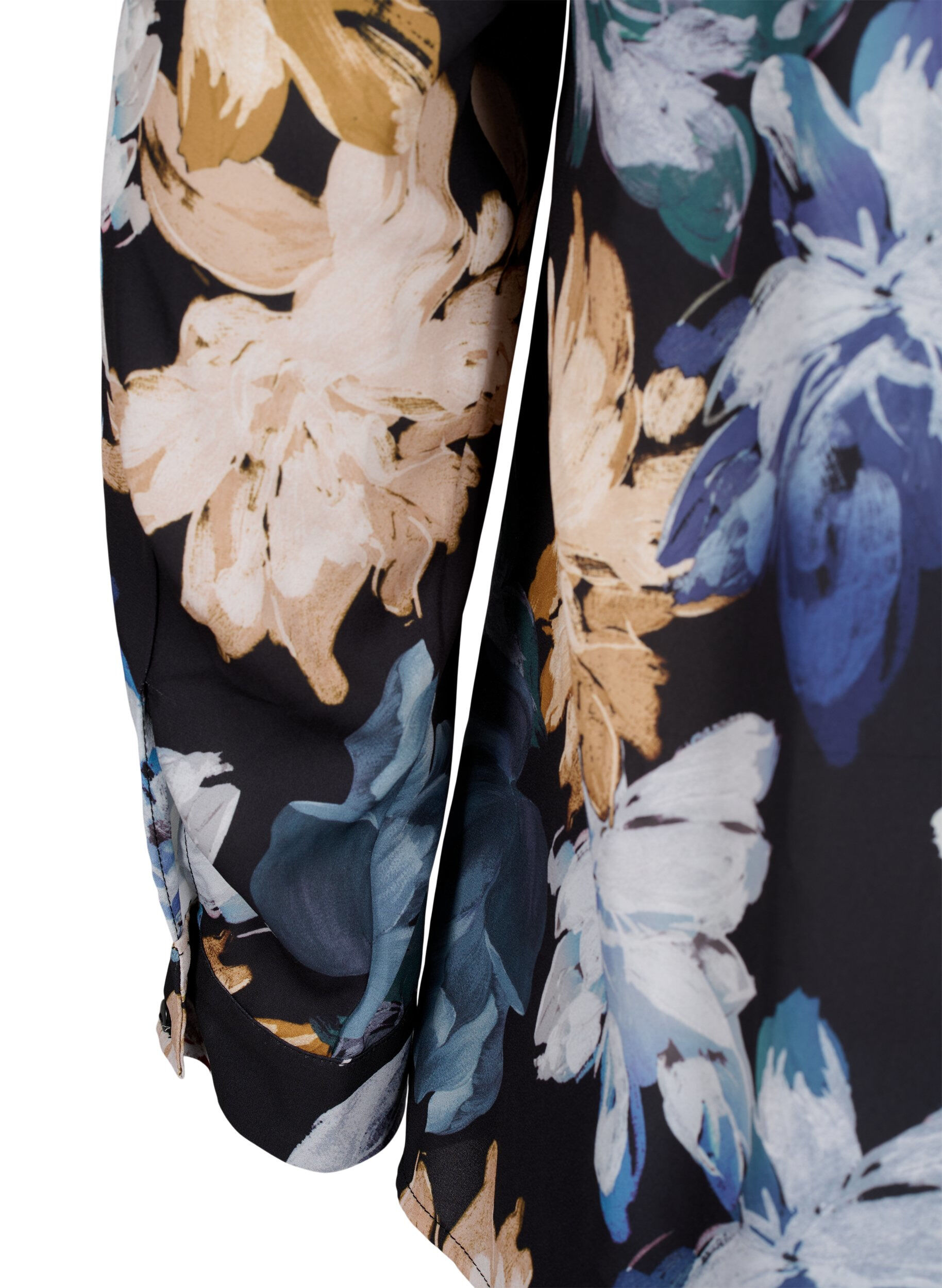 Zizzi L&aring;ng&auml;rmad blus med blommigt tryck, Yellow Flower AOP, Packshot image number 3