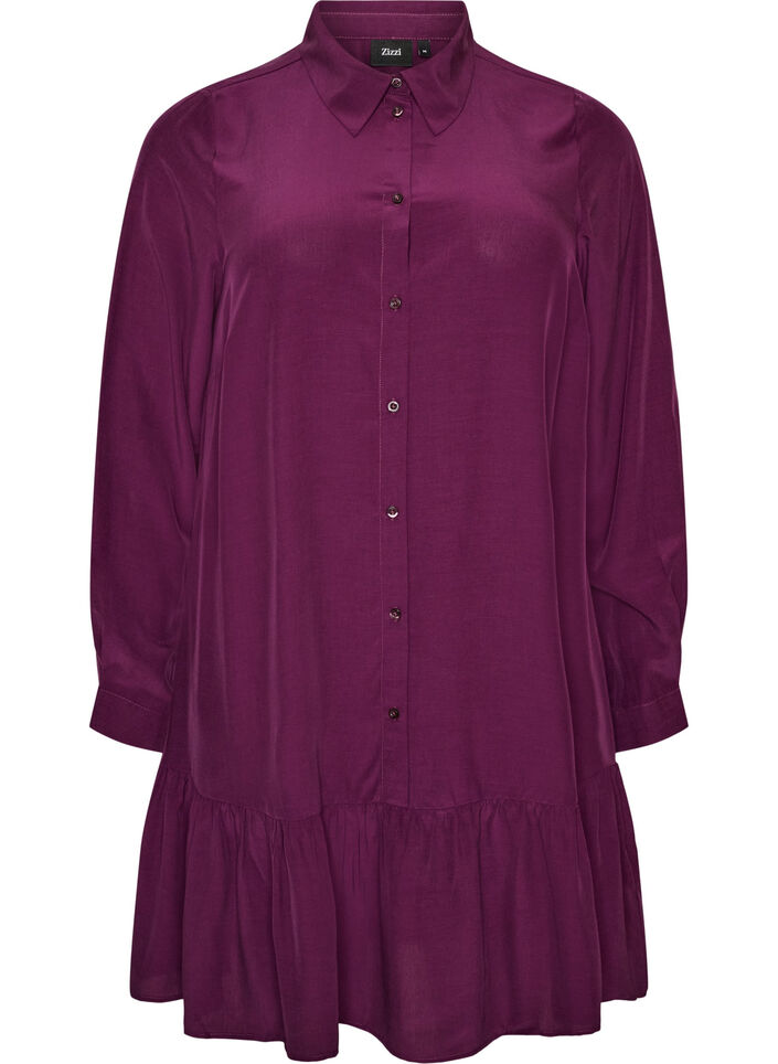 Kort skjortkl&auml;nning med volang, Lila, Packshot image number 0