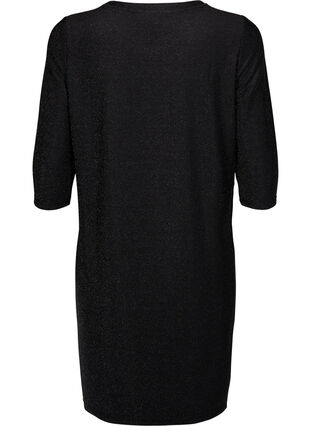 Glitterklänning med 3/4-ärmar och rund hals, Black Black, Packshot image number 1