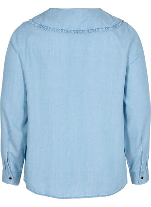 Skjorta med stor krage och volanger, Light blue denim, Packshot image number 1
