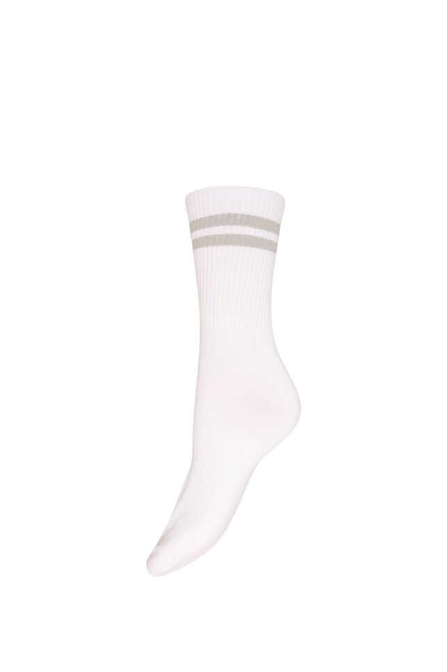 Randiga strumpor i bomull, Vit, Packshot image number 0