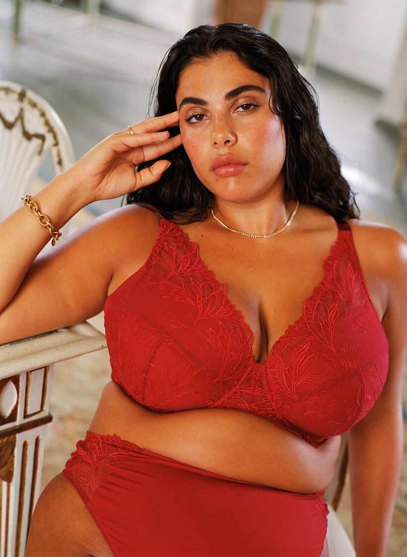 Vadderad spetsbehå med bygel, Röd, Image image number 0