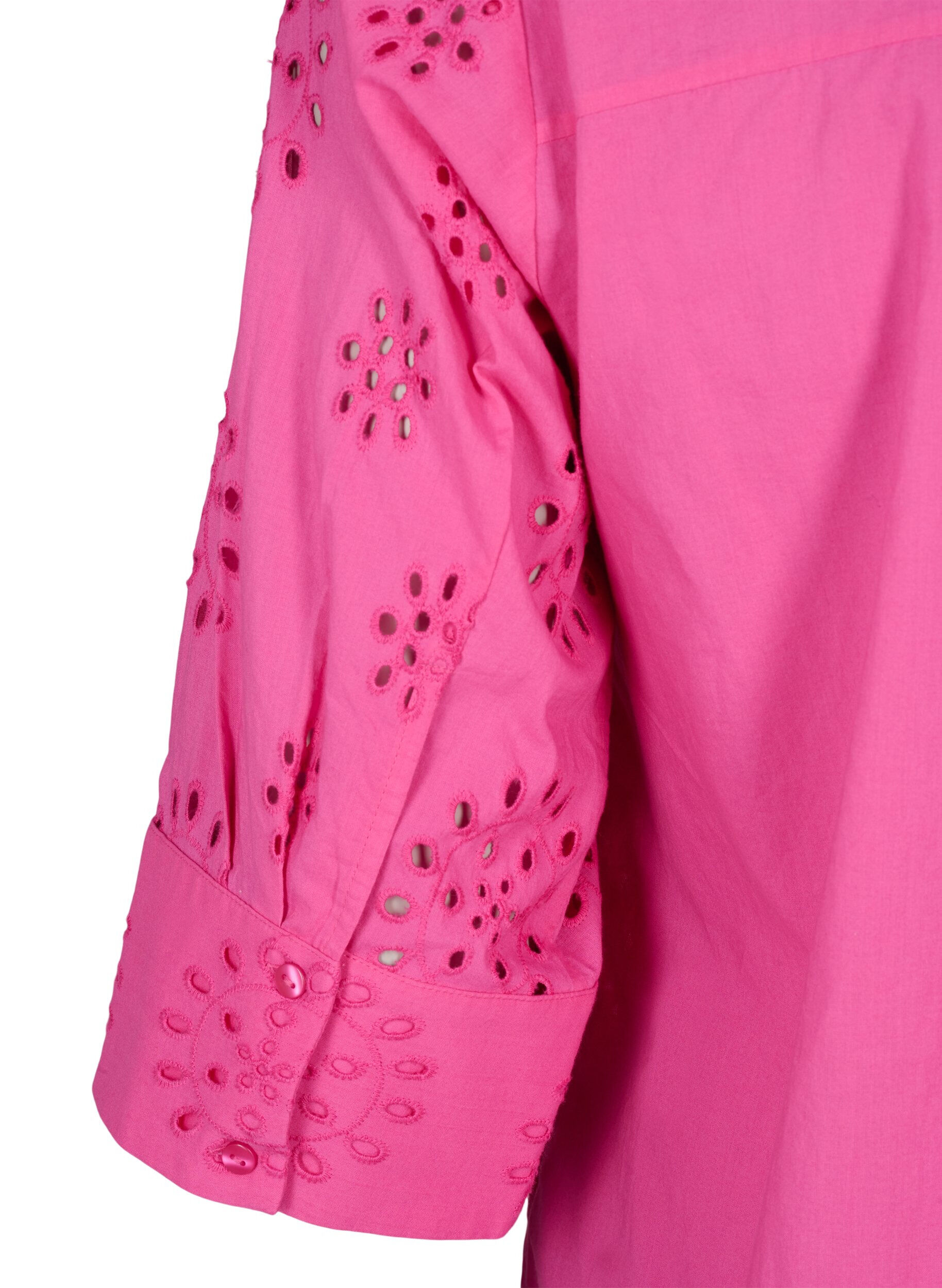 Zizzi Skjortblus med anglaise-broderier och trekvarts&auml;rmar, Raspberry Rose, Packshot image number 4
