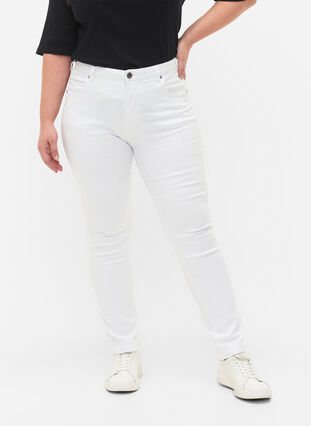 Slim fit Emily jeans med normalhög midja, White, Model image number 2