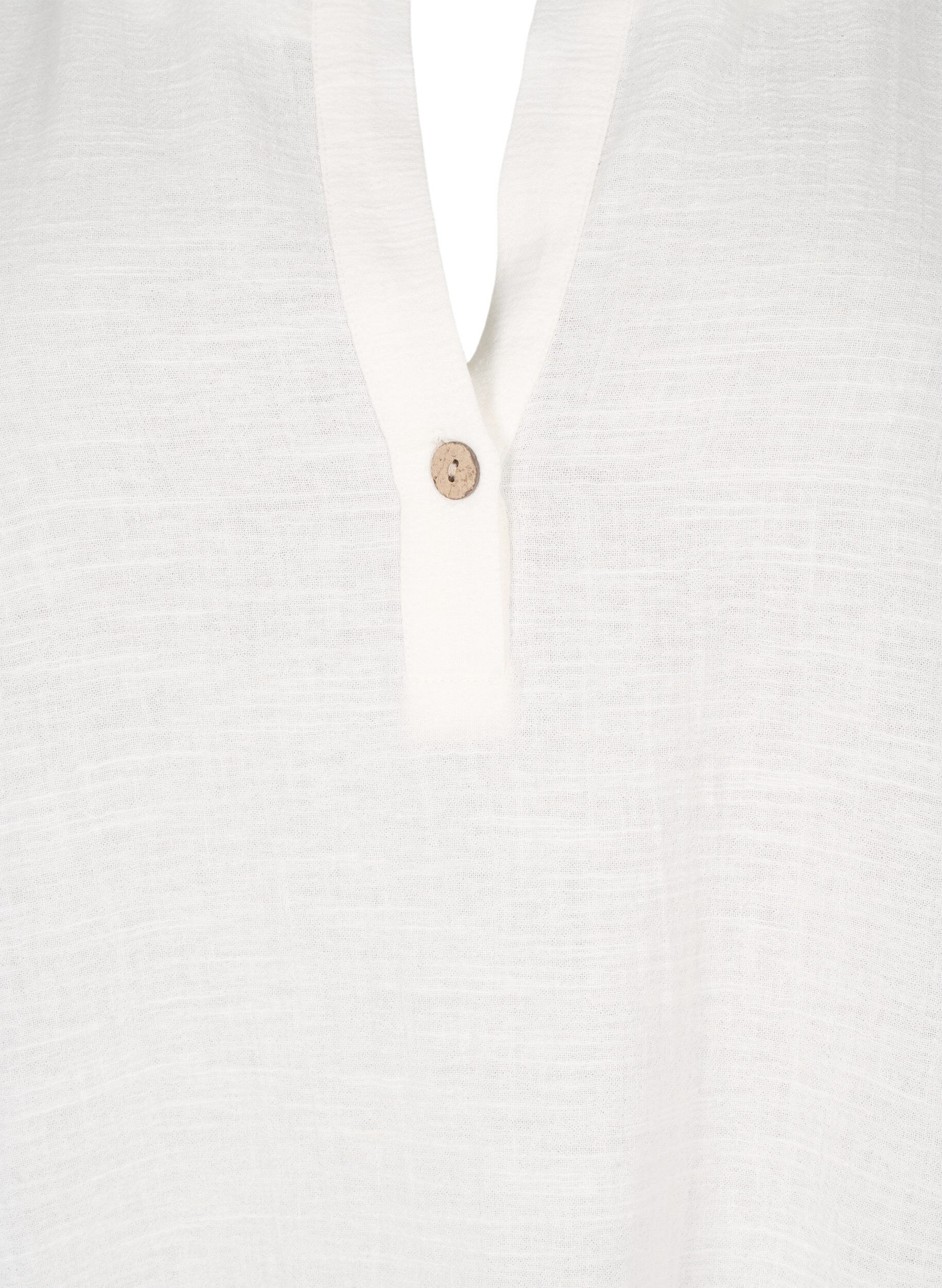 Zizzi 3/4-&auml;rmad tunika i bomullsblandning med linne, Off-White, Packshot image number 2