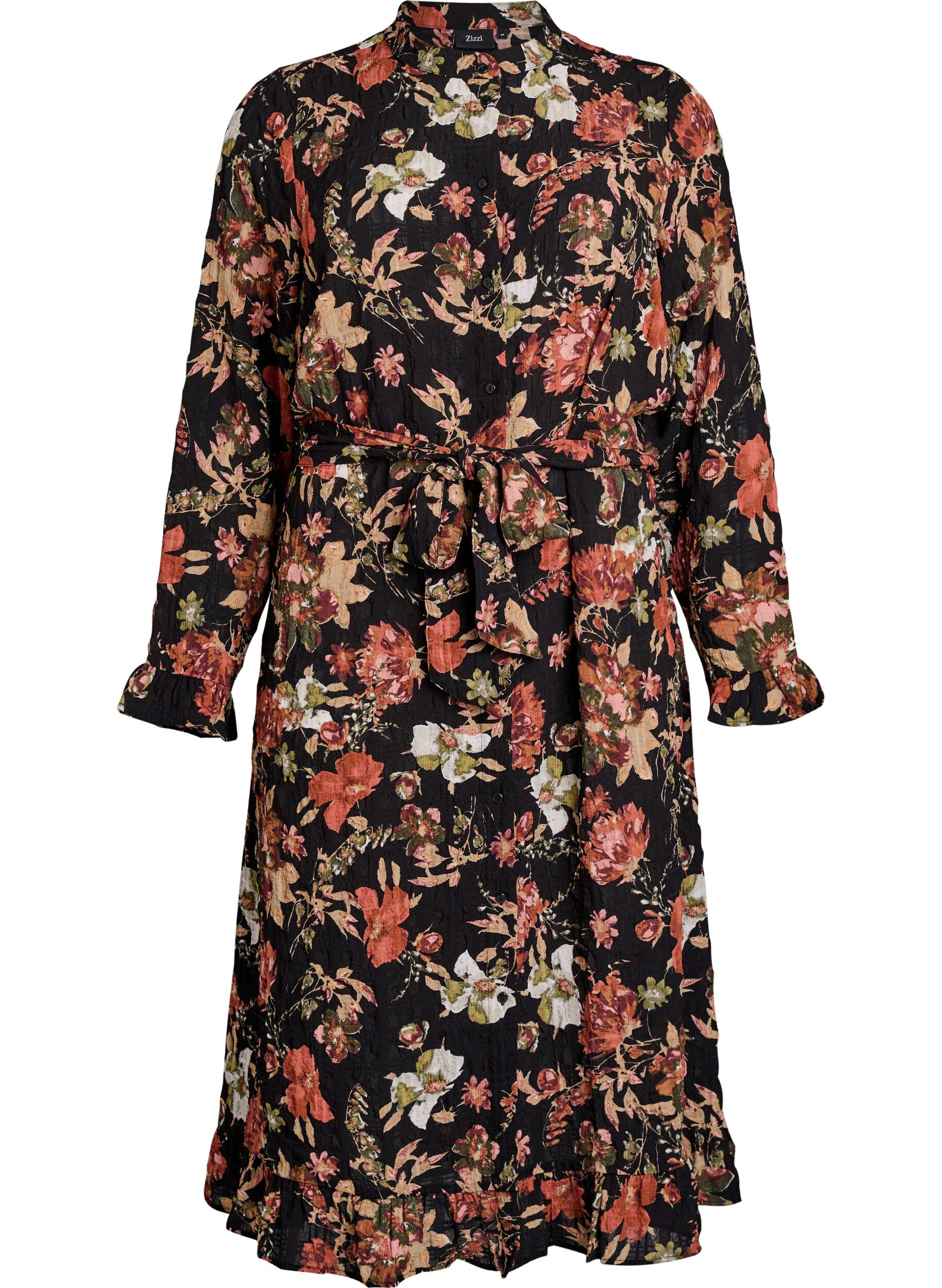 ZizziMidikl&auml;nning med blomm&ouml;nster och avtagbart knytsk&auml;rp, Svart, Packshot image number 0