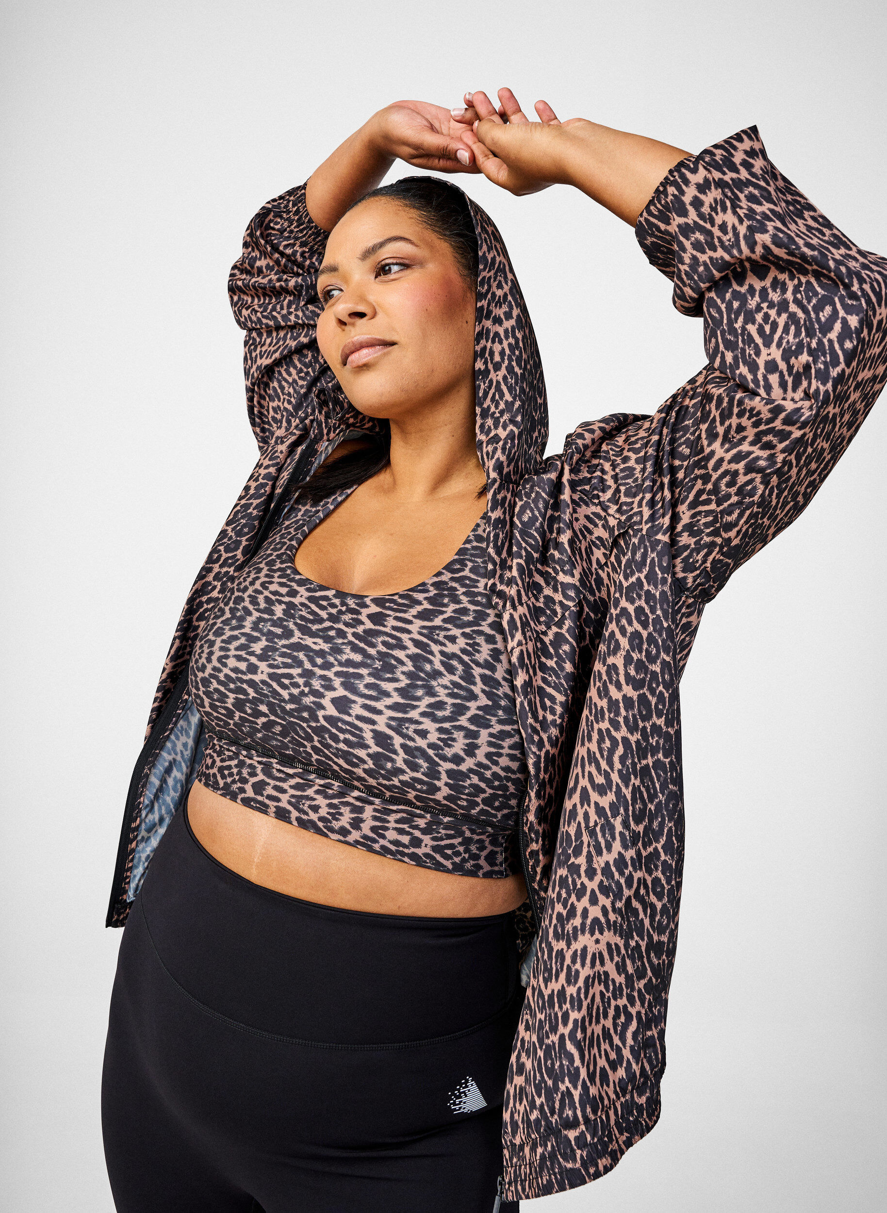 Zizzi Sport-BH med racerback och leopardm&ouml;nster, Brun, Image image number 0