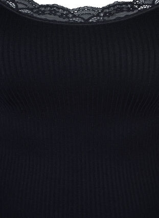 Enfärgad, ribbad topp med spets, Black, Packshot image number 2