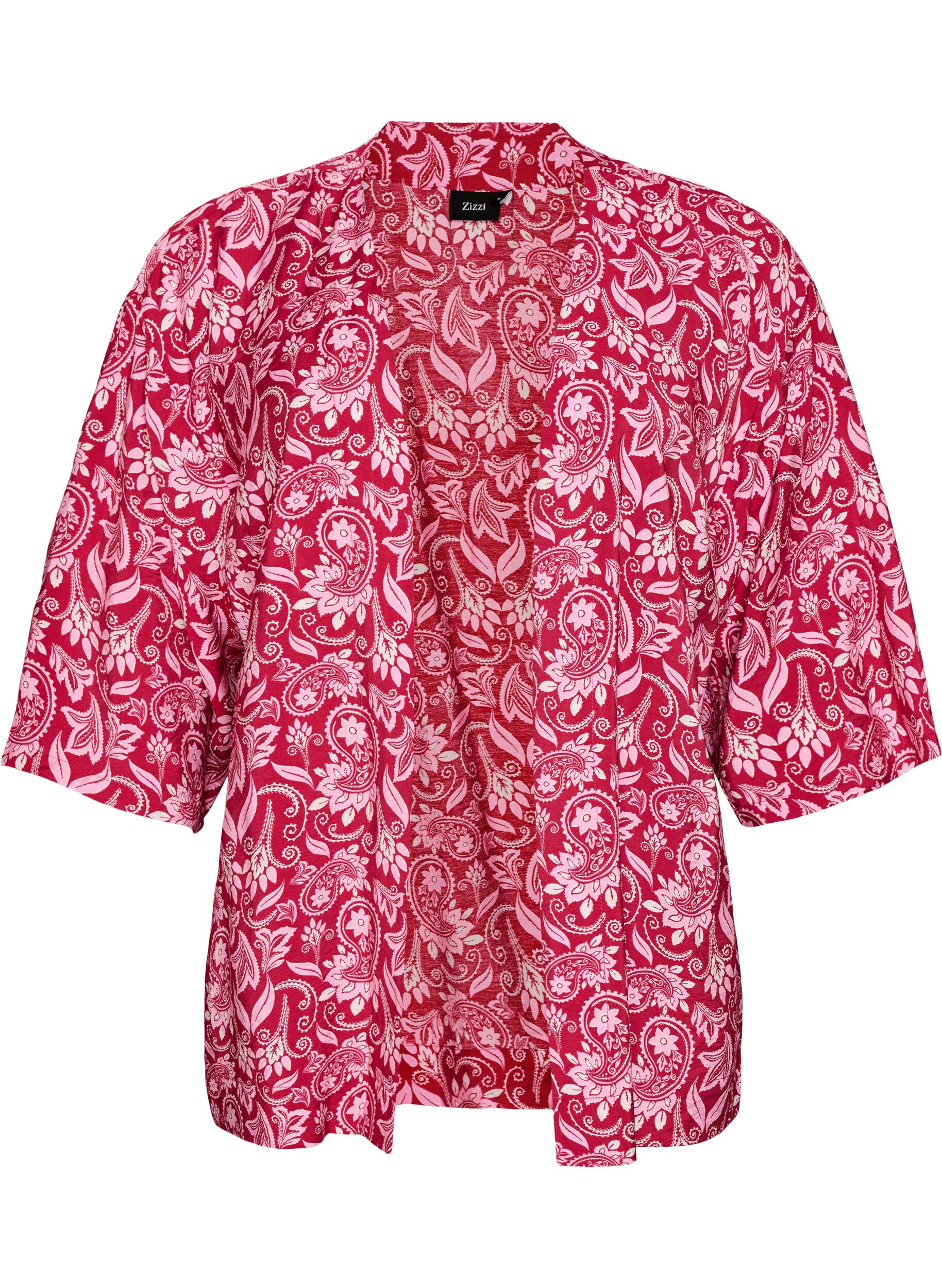 ZizziKort kimono i viskos med 3/4-&auml;rmar, Rosa, Packshot image number 0