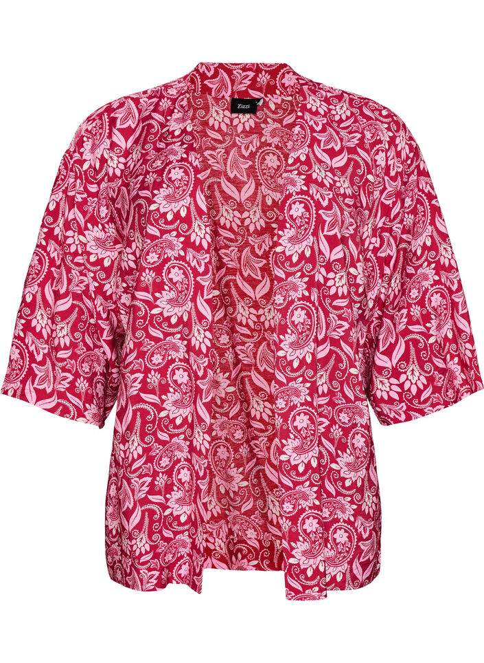 Kort kimono i viskos med 3/4-&auml;rmar, Rosa, Packshot image number 0