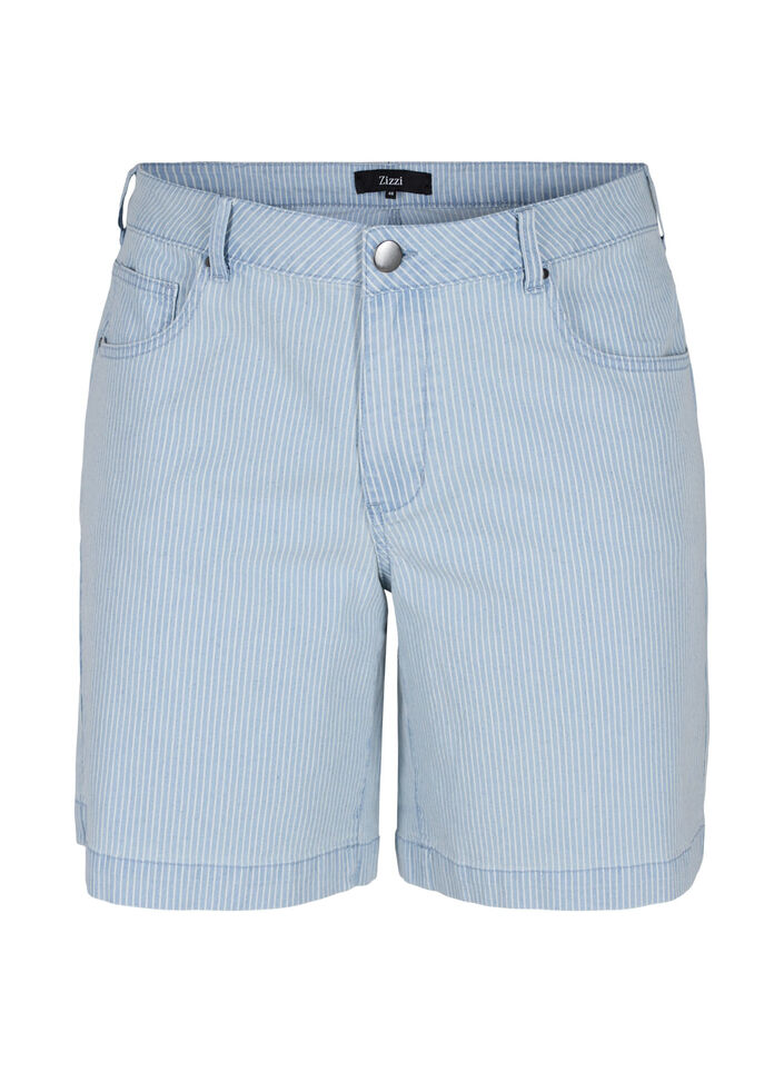 Jeansshorts med randigt mönster, Light Blue Stripe, Packshot image number 0