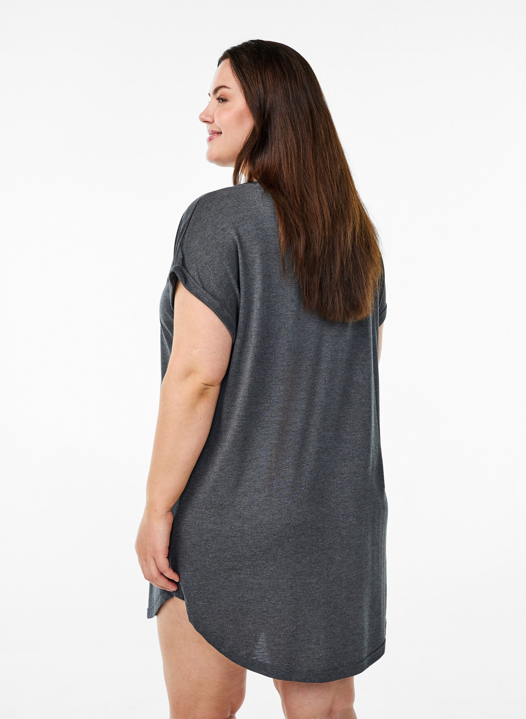 Zizzi Kort&auml;rmat nattlinne med texttryck, Svart, Model image number 2