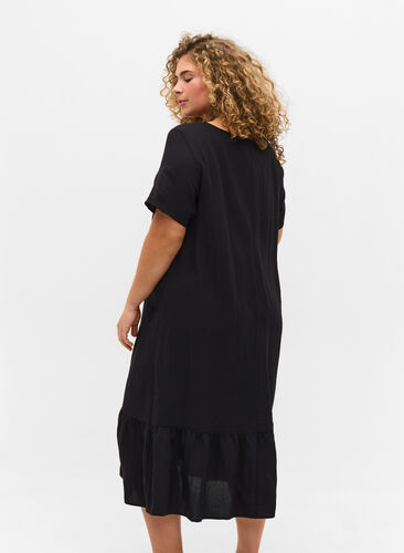 Kortärmad viskosklänning med v-ringning, Black, Model image number 1