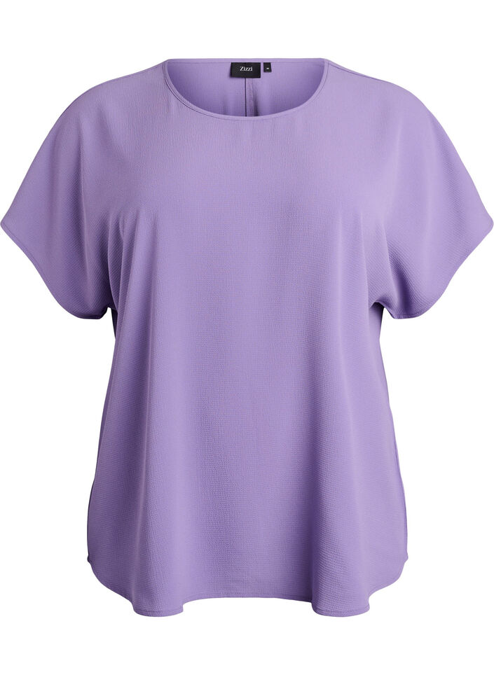 Blus med korta &auml;rmar och rund halsringning, Lila, Packshot image number 0
