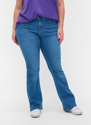 Högmidjade Ellen bootcut jeans, Light blue, Model image number 2
