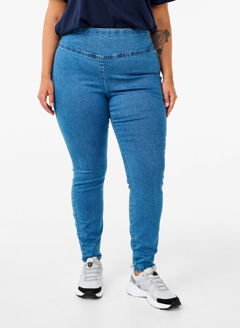 Stretchiga jeggings med hög midja, Light Blue, Model image number 2