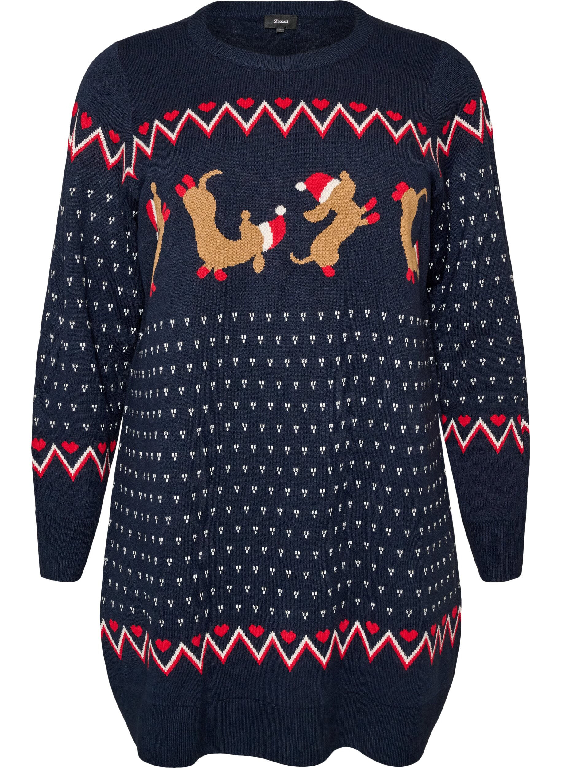 ZizziKort kl&auml;nning i stickat med julmotiv, Bl&aring;, Packshot image number 0