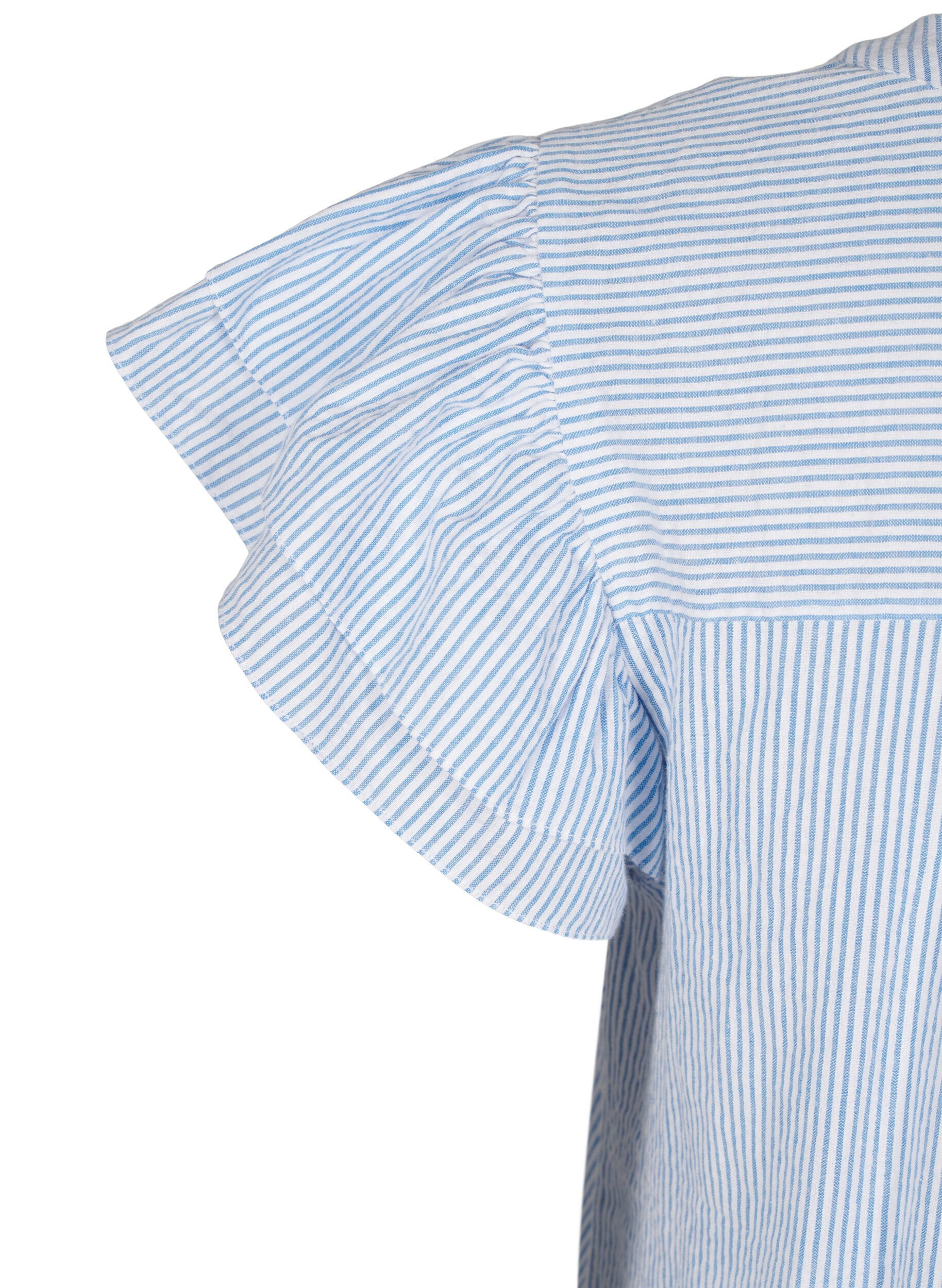 Zizzi Kort randig kl&auml;nning med volanger, Bl&aring;, Packshot image number 3