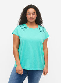T-shirt i bomull med tryck, Turquoise C Leaf, Model
