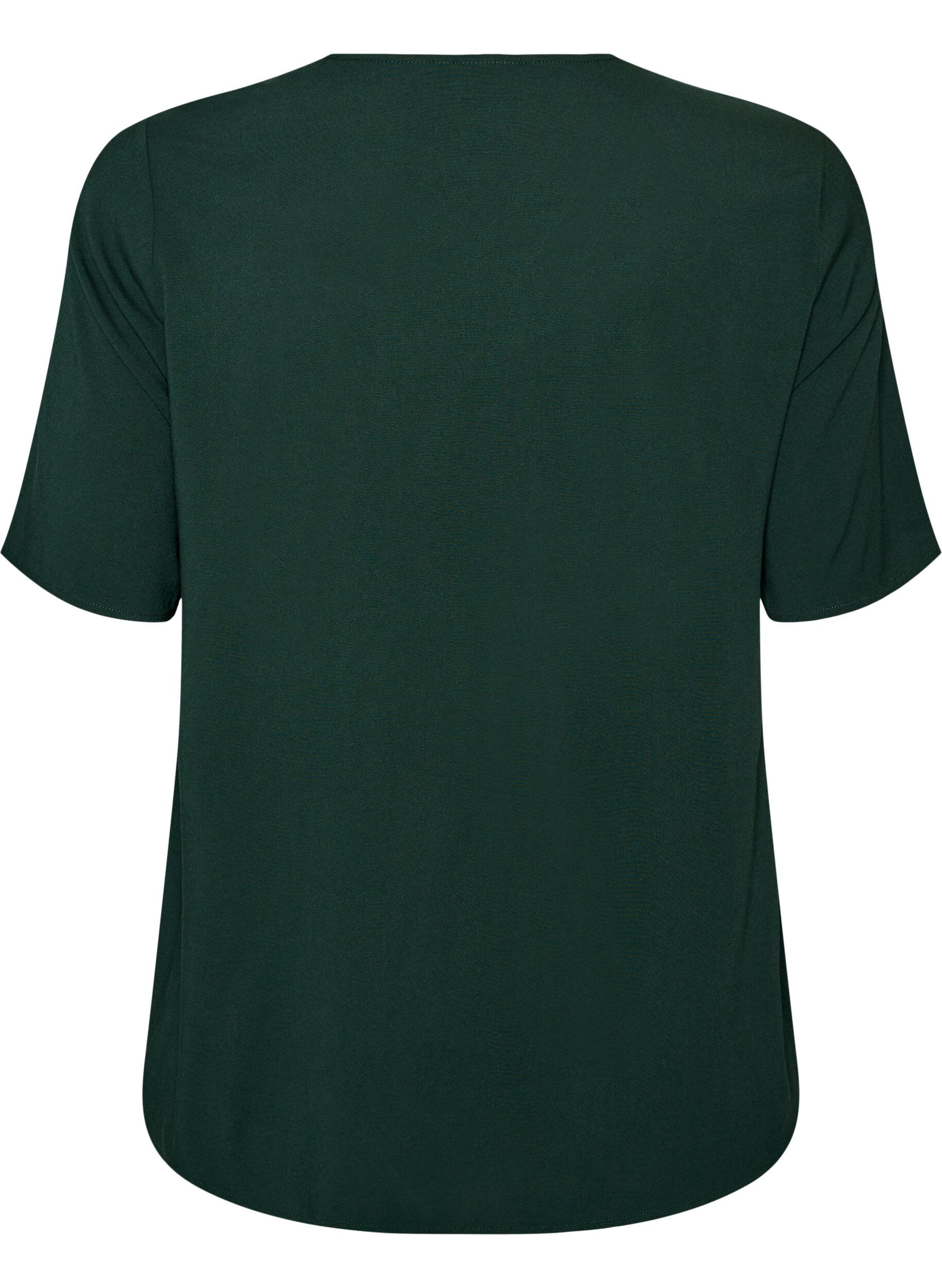 ZizziKort&auml;rmad v&auml;vd blus med rund hals, Gr&ouml;n, Packshot image number 1